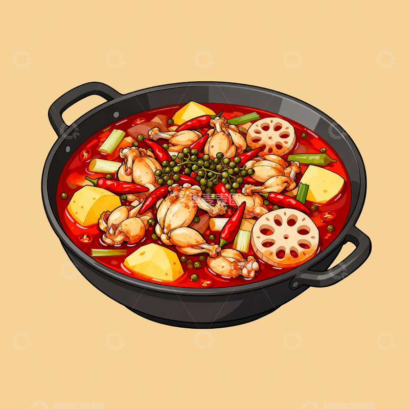 源文件下载【趣麦麦图】卡通美食麻辣牛蛙火锅4