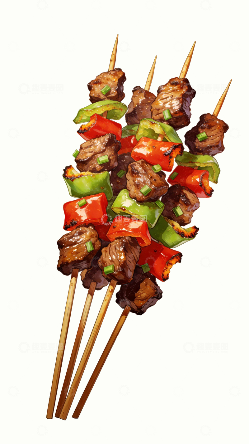 源文件下载【趣麦麦图】漫画风格甜椒牛肉烤串1