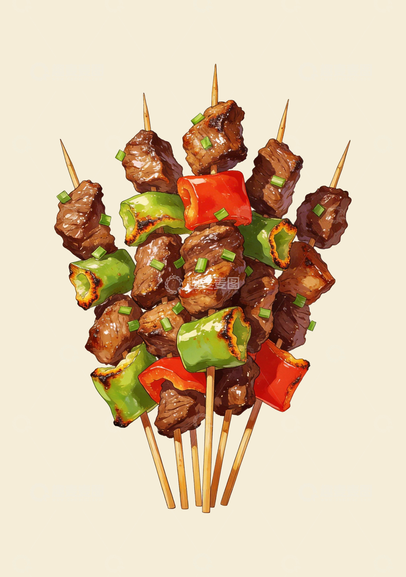 源文件下载【趣麦麦图】漫画风格甜椒牛肉烤串3