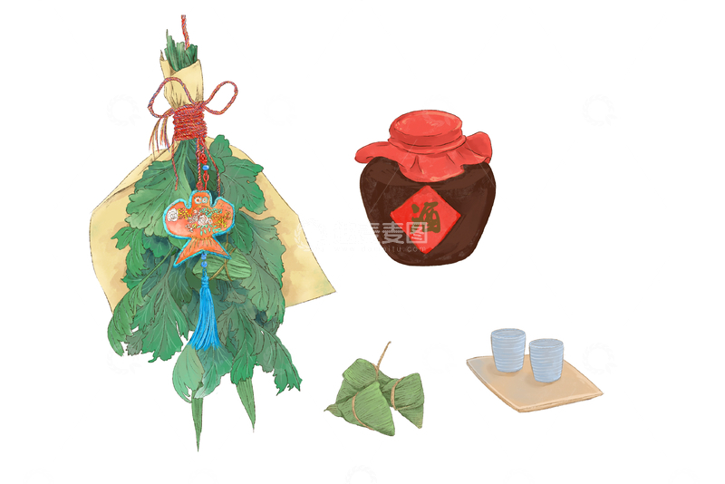 源文件下载【趣麦麦图】端午习俗插画素材