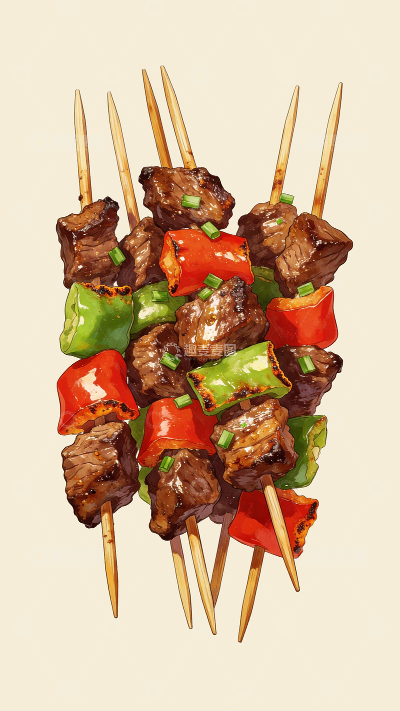 源文件下载【趣麦麦图】漫画风格甜椒牛肉烤串4