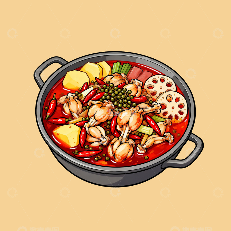 源文件下载【趣麦麦图】卡通美食麻辣牛蛙火锅3
