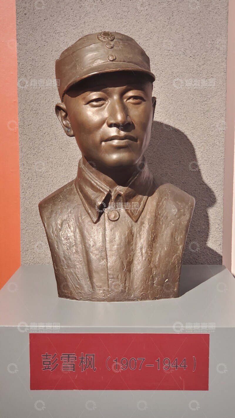高清大图下载【趣麦麦图】抗日战争文化教育彭雪枫人物黄铜雕像