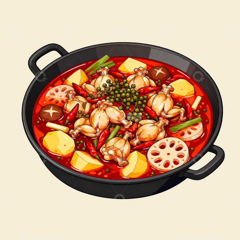 源文件下载【趣麦麦图】卡通美食麻辣牛蛙火锅2