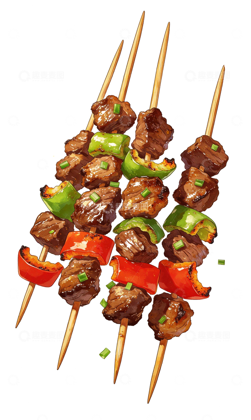 源文件下载【趣麦麦图】漫画风格甜椒牛肉烤串2
