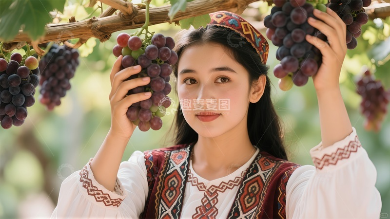高清大图下载【趣麦麦图】田园风光葡萄采摘美女写真