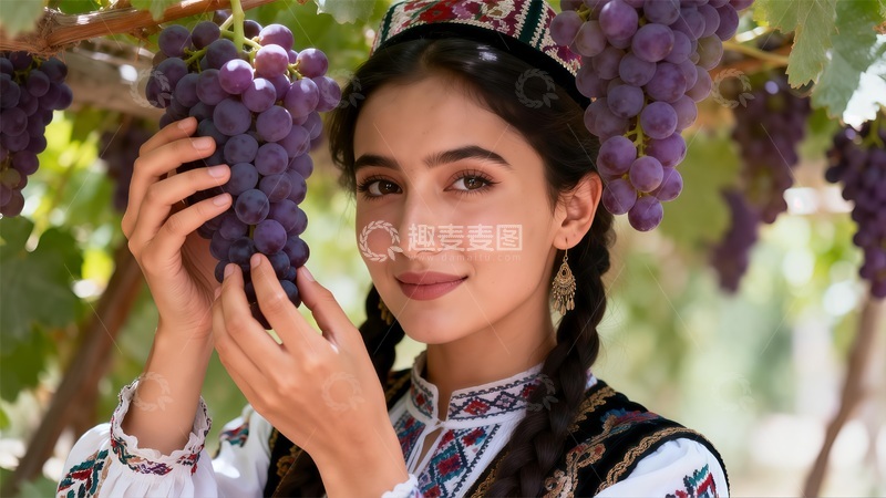高清大图下载【趣麦麦图】葡萄园美女采摘风光摄影