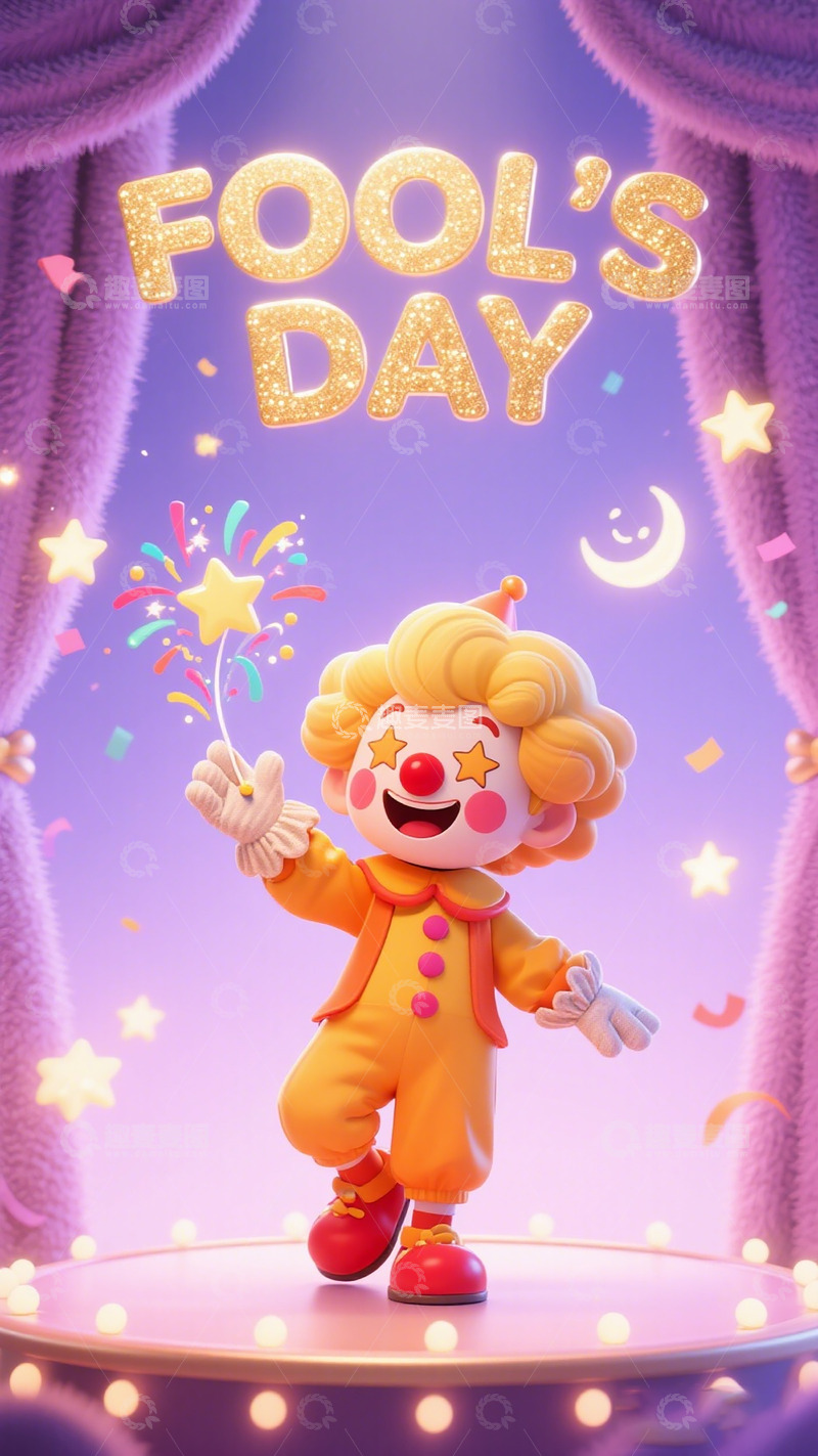 高清大图下载【趣麦麦图】卡通小丑愚人节场景