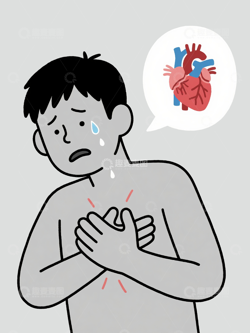 源文件下载【趣麦麦图】简笔卡通画心绞痛的年轻人11