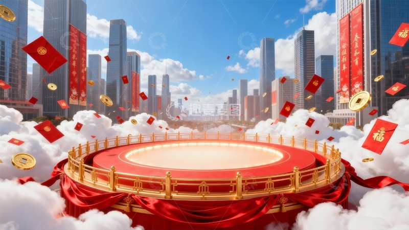 高清大图下载【趣麦麦图】城市庆典红包飞舞场景