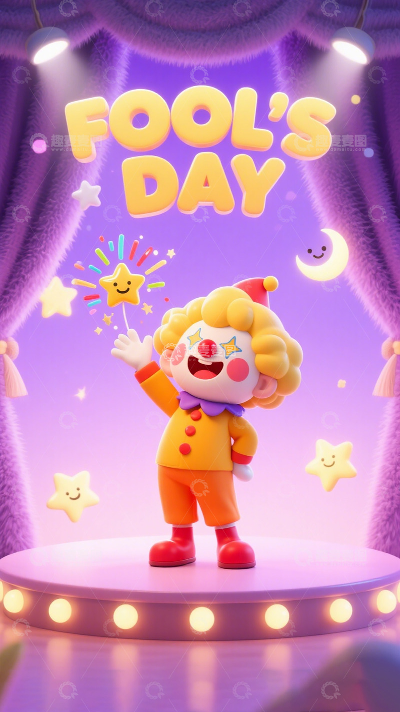 高清大图下载【趣麦麦图】卡通小丑41愚人节庆祝场景