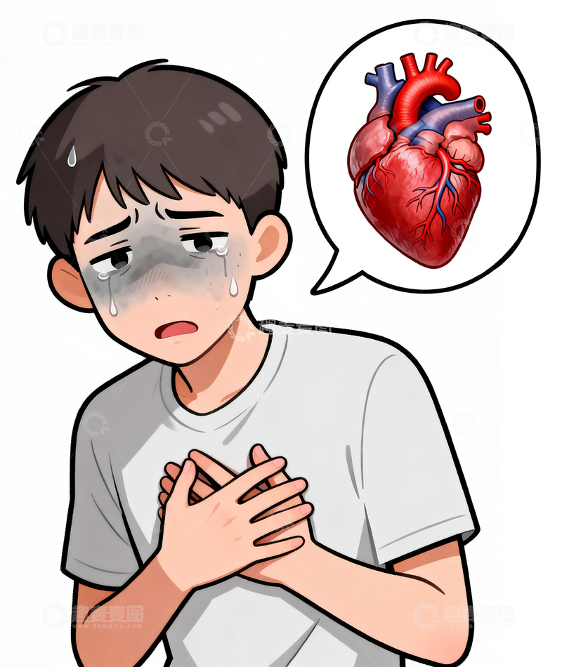 源文件下载【趣麦麦图】简笔卡通画心绞痛的年轻人24