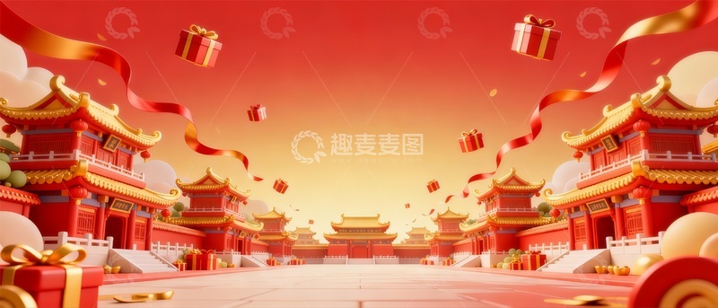 高清大图下载【趣麦麦图】喜庆中国风节日庆典场景