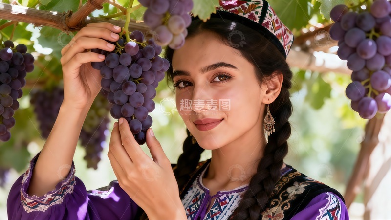 高清大图下载【趣麦麦图】葡萄园姑娘采摘美景
