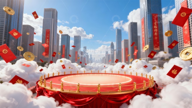 高清大图下载【趣麦麦图】城市春节庆典红包金币场景
