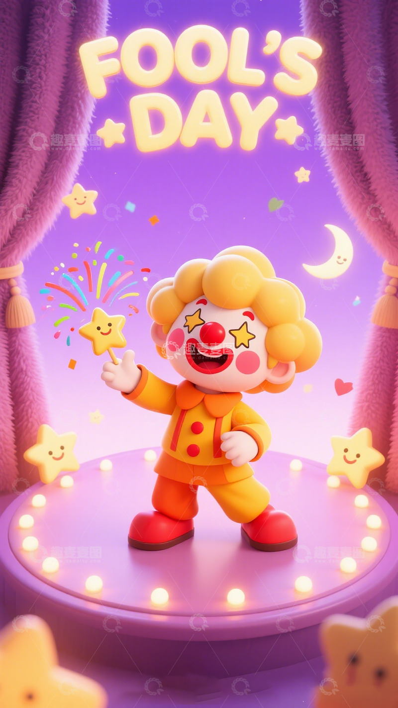 高清大图下载【趣麦麦图】卡通小丑愚人节庆祝场景2
