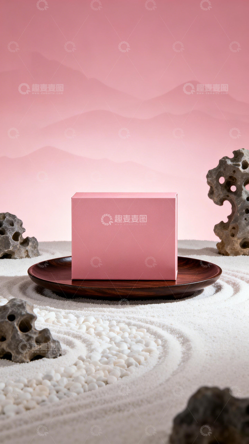 高清大图下载【趣麦麦图】禅意粉调展示盒样机
