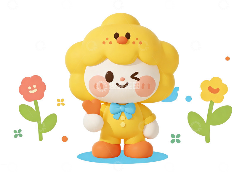 高清大图下载【趣麦麦图】卡通狮子花朵图案插画