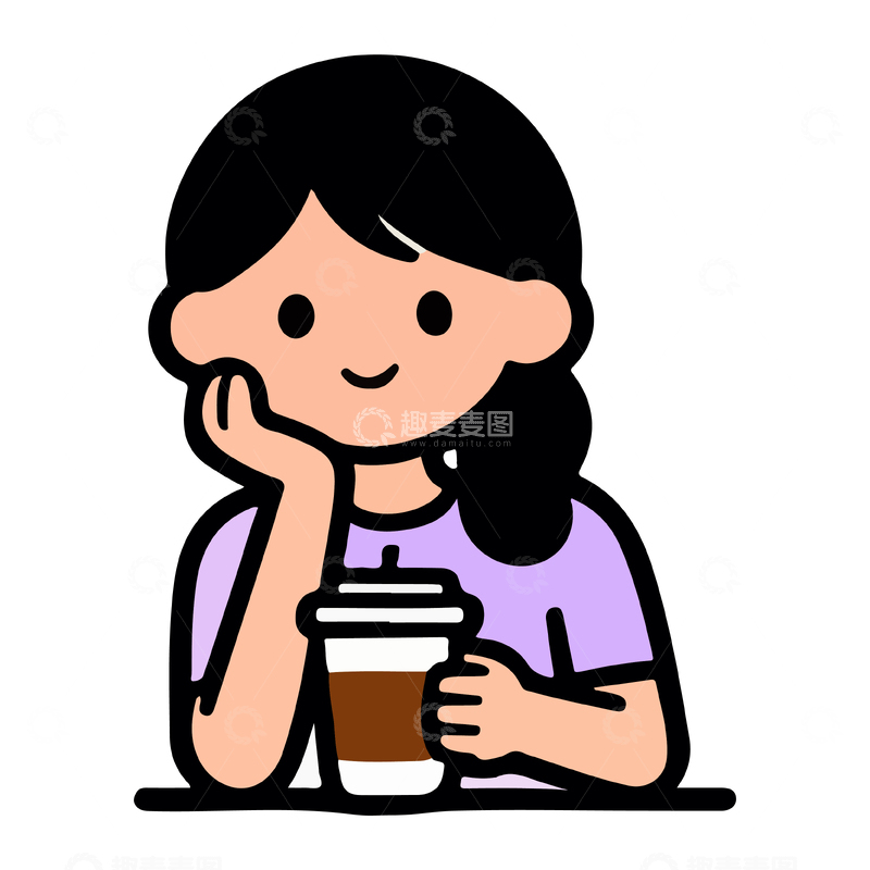 源文件下载【趣麦麦图】卡通女性品咖啡简笔画