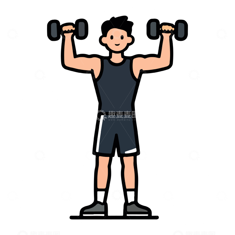 源文件下载【趣麦麦图】健身男子举哑铃卡通插画