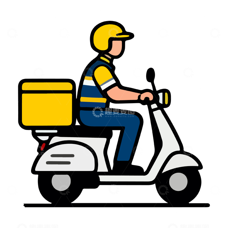 源文件下载【趣麦麦图】卡通送货员电动车插图