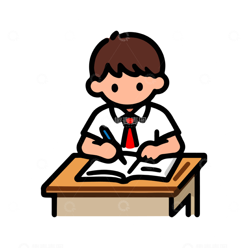 源文件下载【趣麦麦图】卡通学生学习场景简笔画