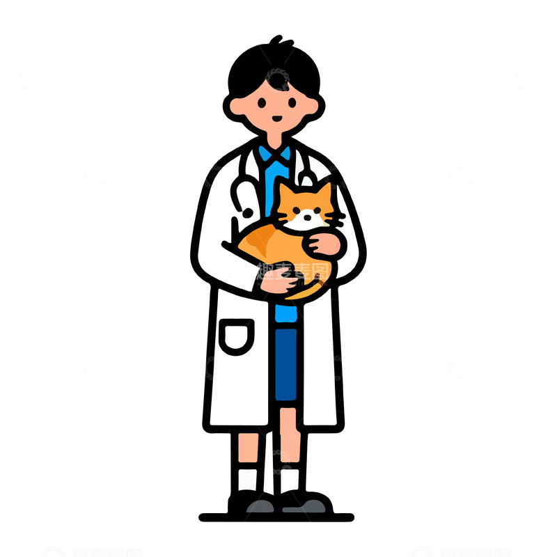 源文件下载【趣麦麦图】卡通兽医抱猫形象插画
