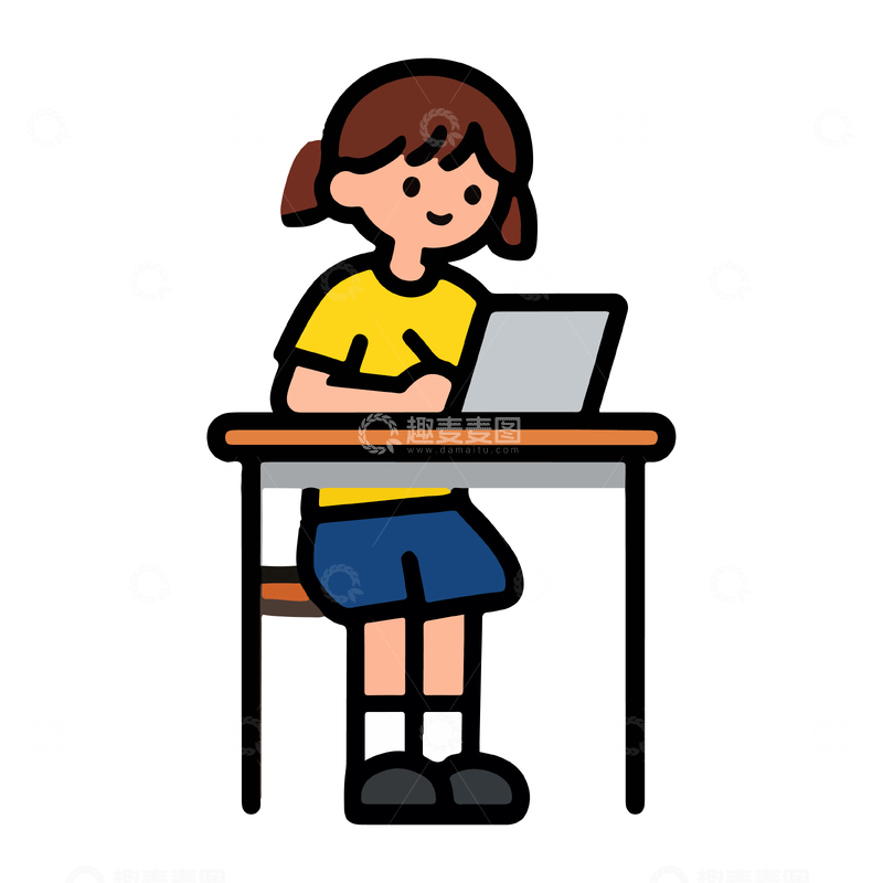 源文件下载【趣麦麦图】卡通女孩学习插画
