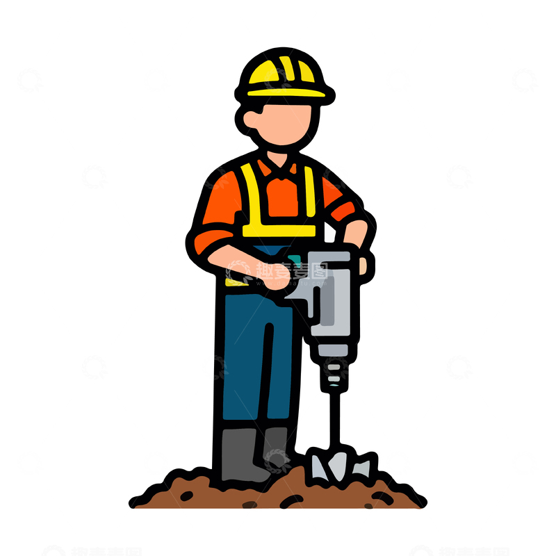 源文件下载【趣麦麦图】施工人员手持钻机矢量图