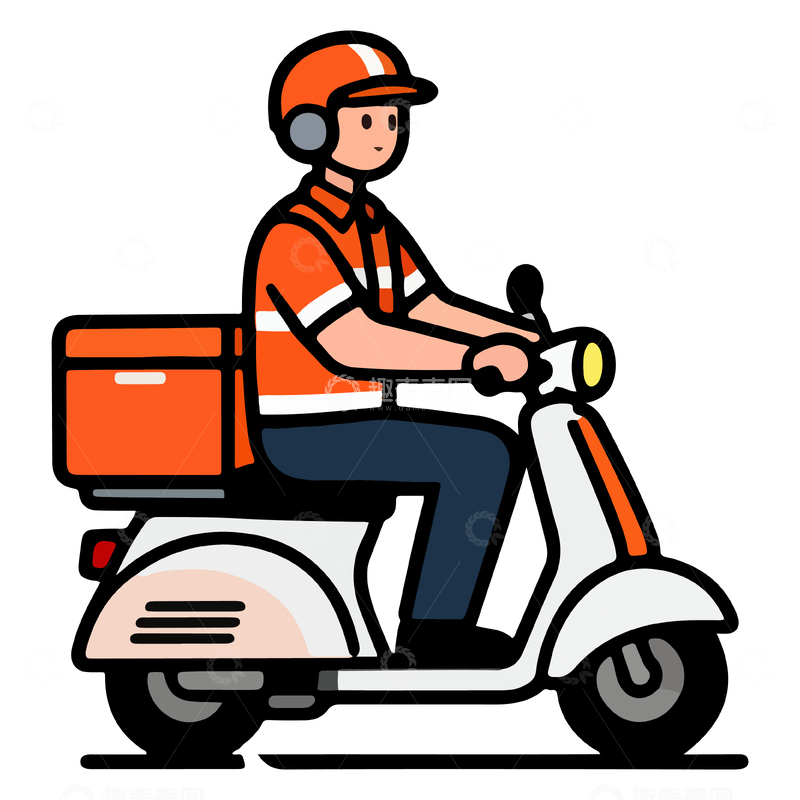 源文件下载【趣麦麦图】外卖配送员骑摩托车简笔画