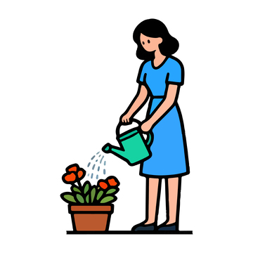 卡通女性浇花插画