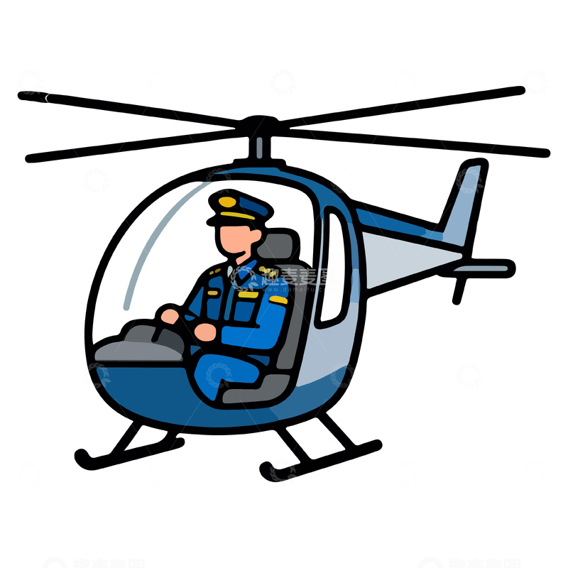 源文件下载【趣麦麦图】卡通风格警察驾驶直升机