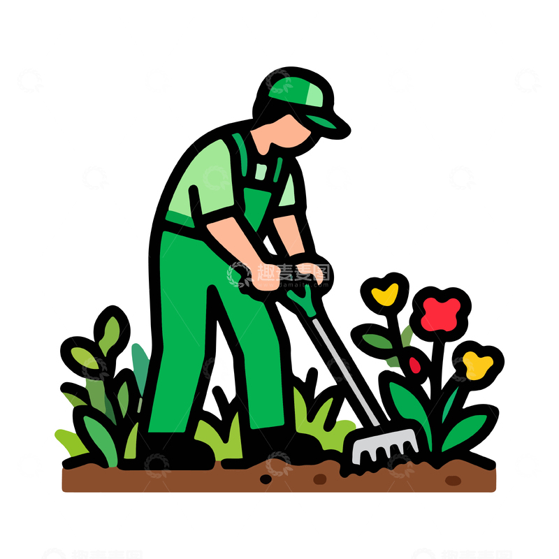 源文件下载【趣麦麦图】园艺工人耕作插画矢量素材