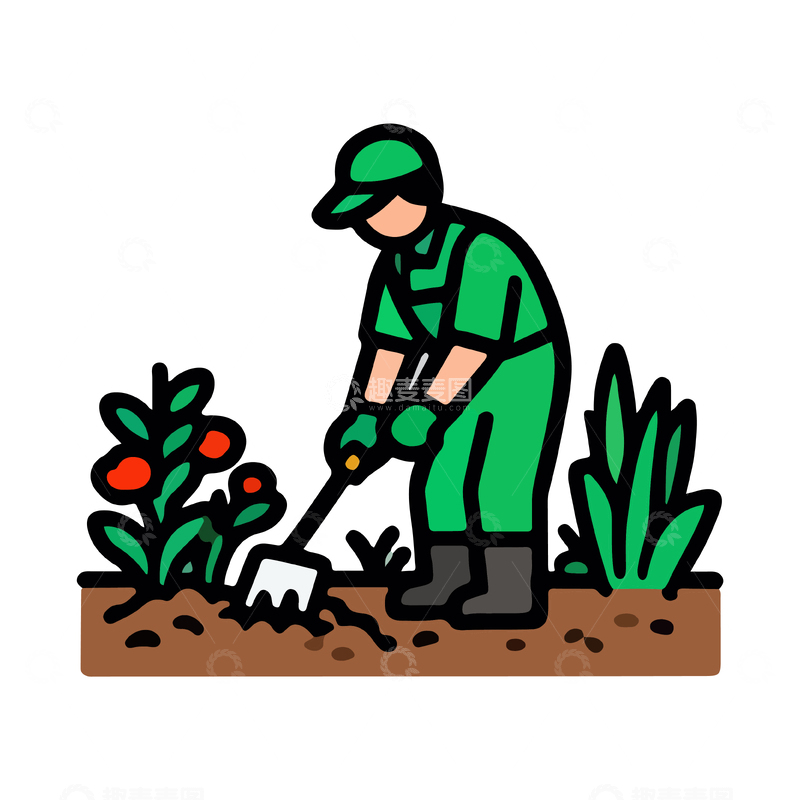 源文件下载【趣麦麦图】园艺工人耕作插画