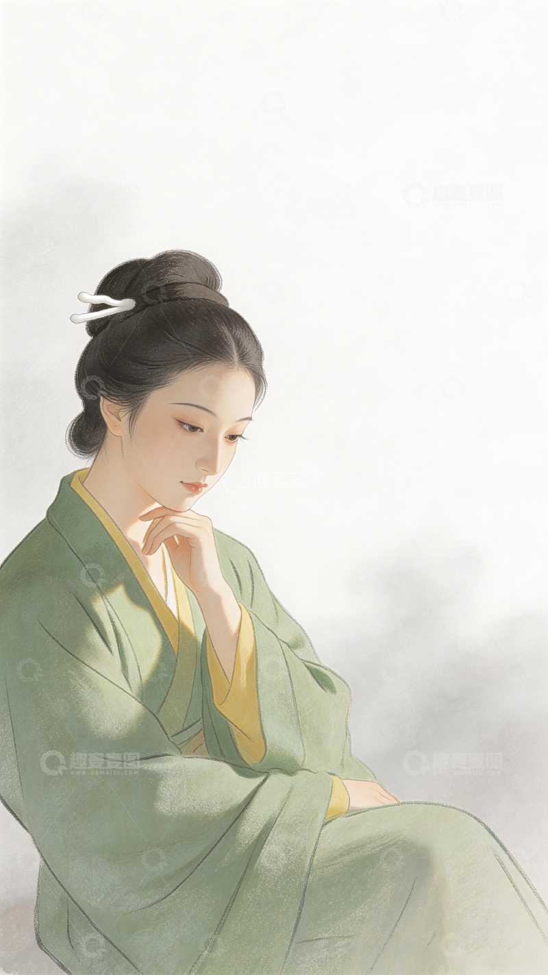 高清大图下载【趣麦麦图】古风美女水彩画