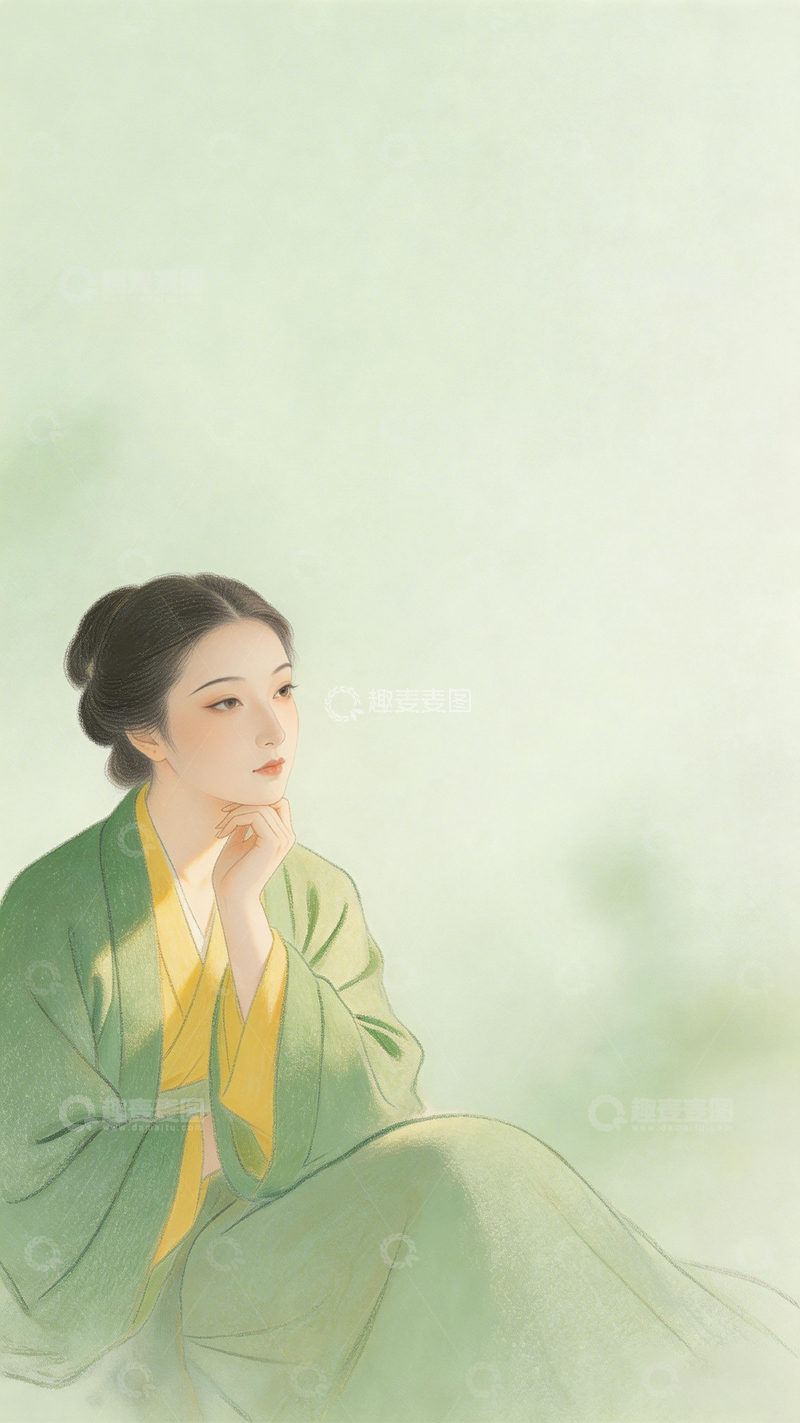 高清大图下载【趣麦麦图】古风女子插画淡雅意境