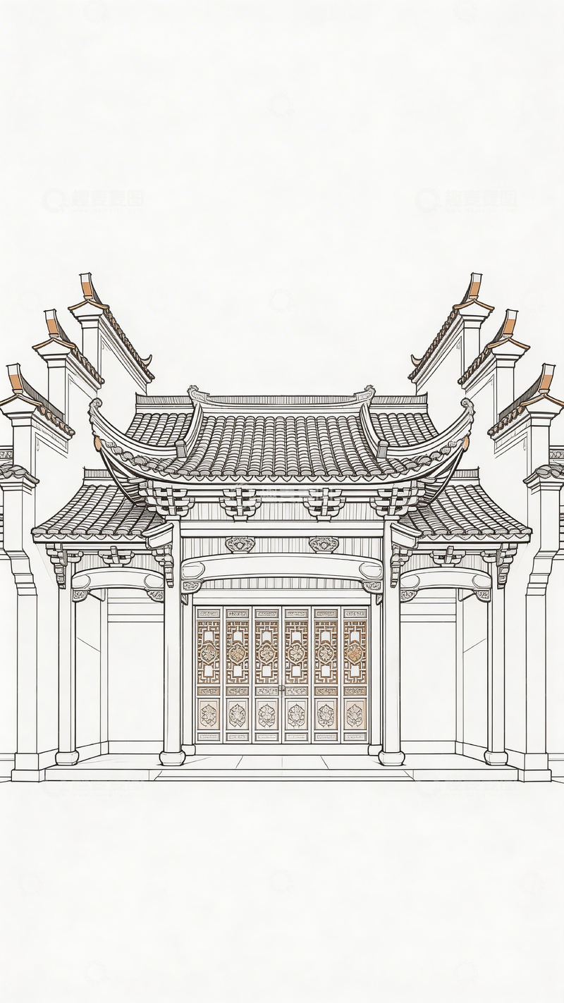 高清大图下载【趣麦麦图】传统中式建筑线描图