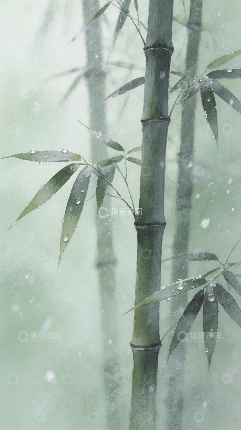 高清大图下载【趣麦麦图】竹林细雨诗意画
