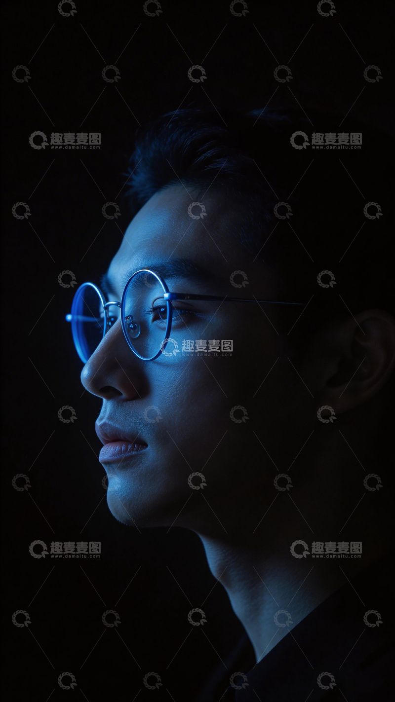 高清大图下载【趣麦麦图】暗光男性侧面肖像摄影