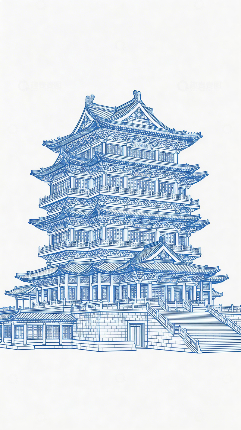 高清大图下载【趣麦麦图】古典中国建筑线稿图