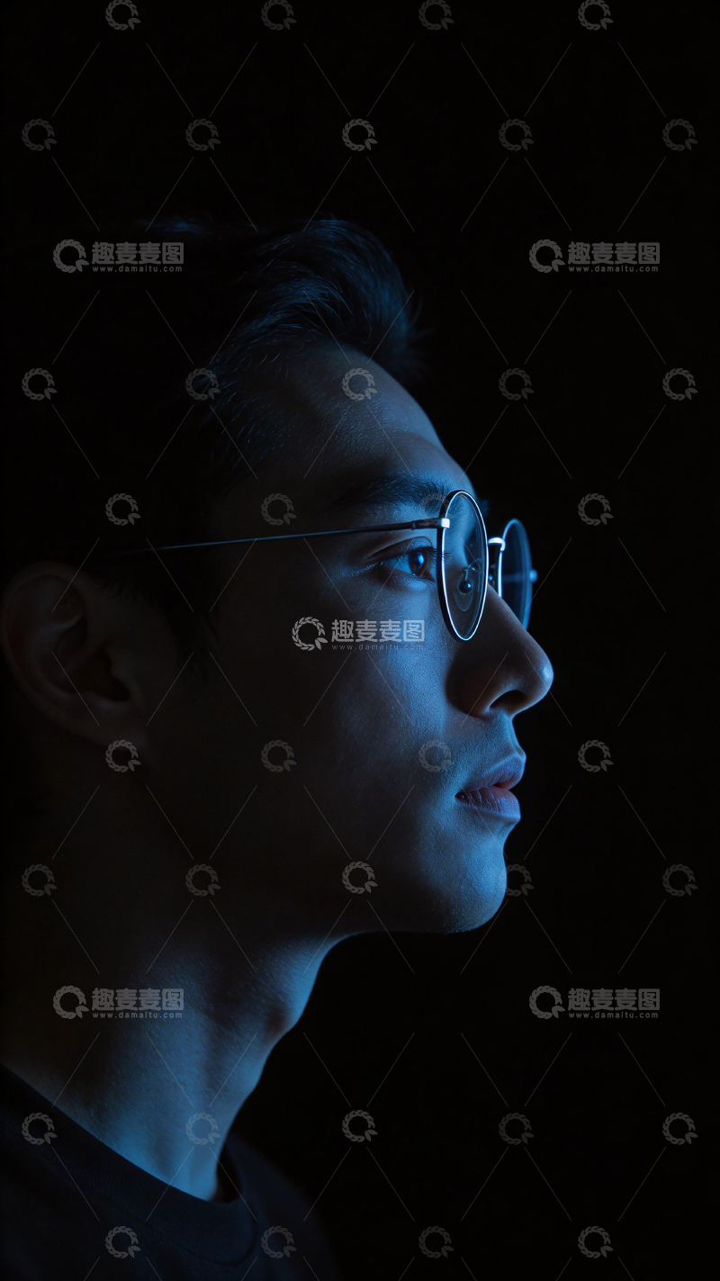 高清大图下载【趣麦麦图】暗光男性侧面肖像摄影