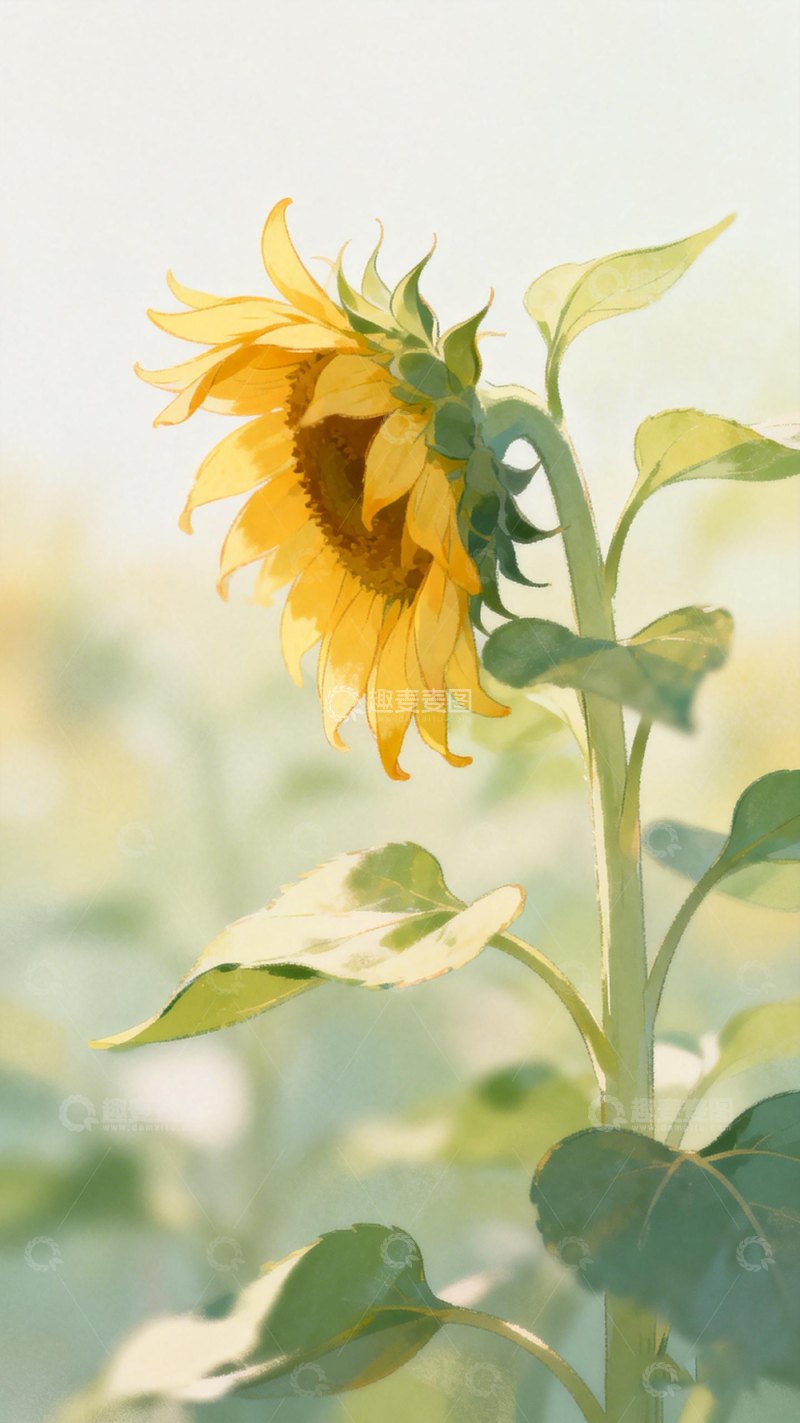 高清大图下载【趣麦麦图】水彩向日葵插画壁纸