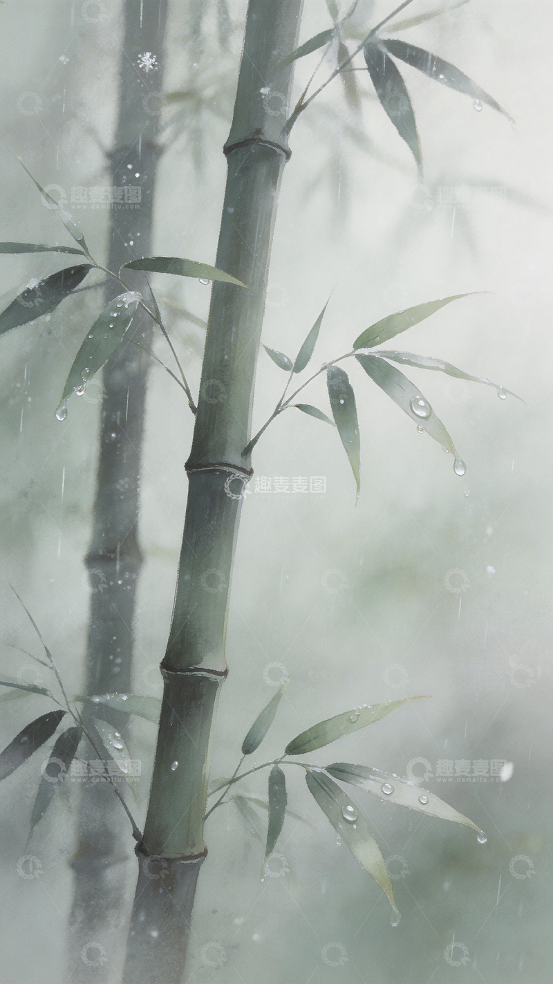 高清大图下载【趣麦麦图】雨中竹林水墨画