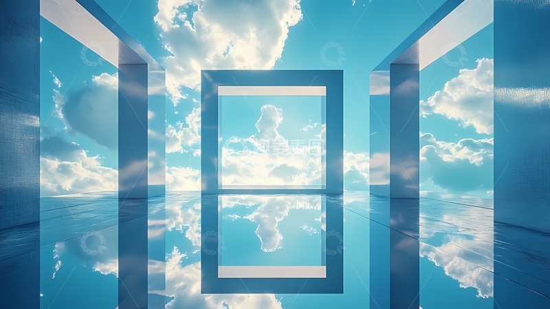 高清大图下载【趣麦麦图】抽象蓝天云海几何构图背景