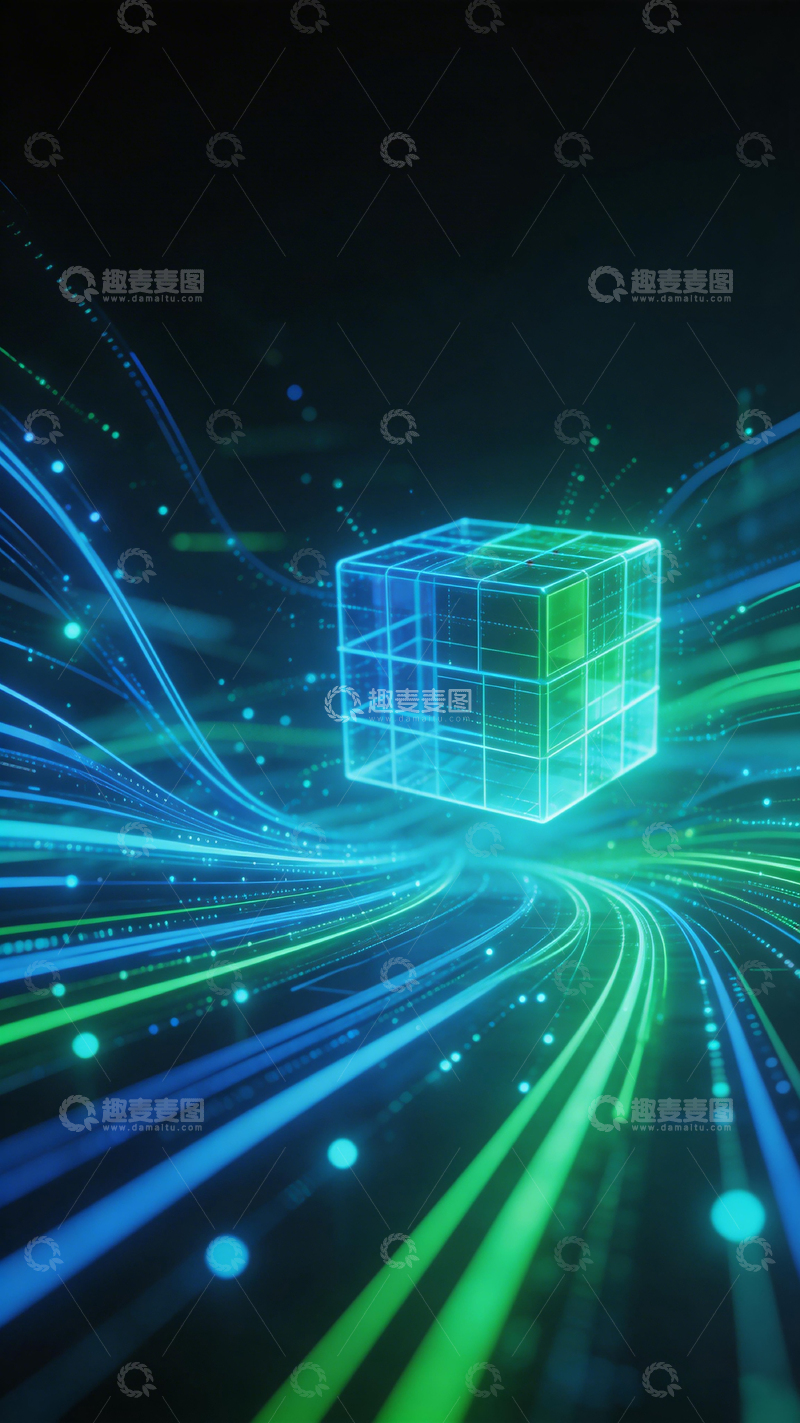 高清大图下载【趣麦麦图】科技立方体光效背景图