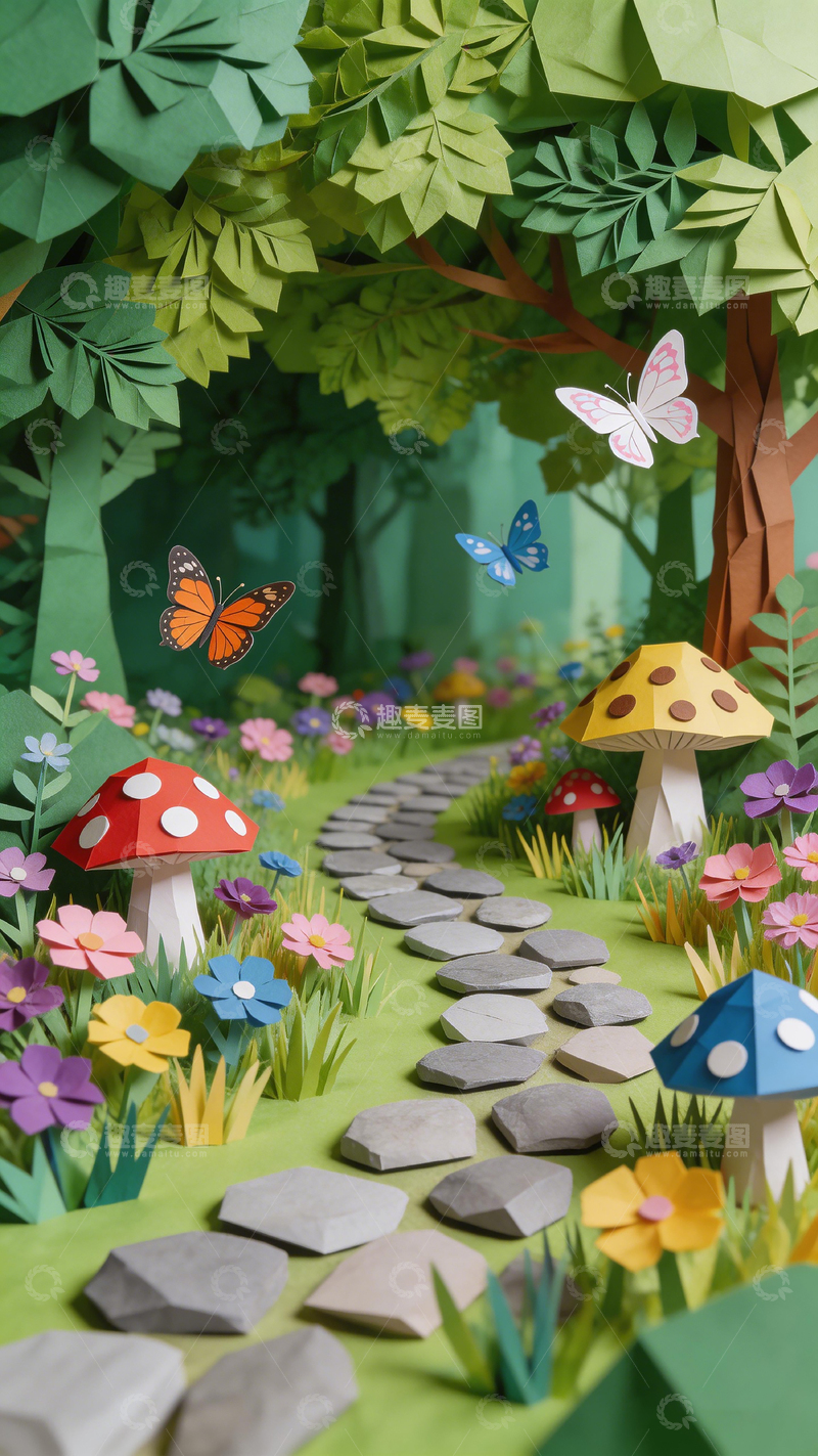 高清大图下载【趣麦麦图】纸艺森林小径风光