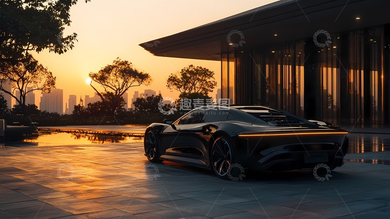高清大图下载【趣麦麦图】黄昏豪车现代建筑美景