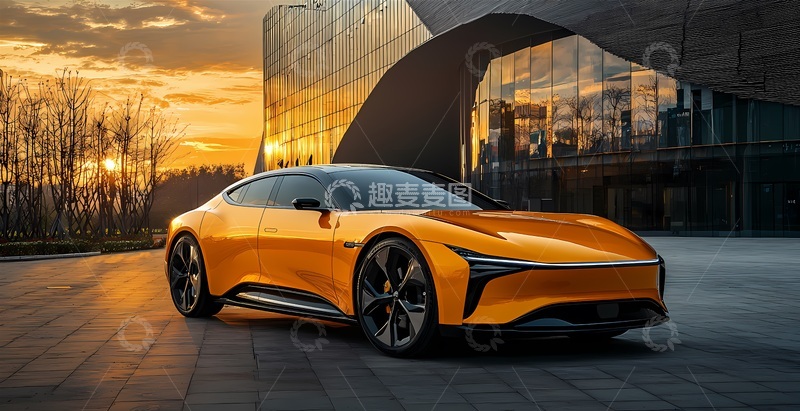 高清大图下载【趣麦麦图】现代感跑车日落美景摄影