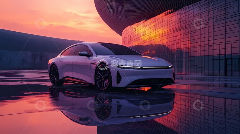 高清大图下载【趣麦麦图】未来感电动车日落美景摄影