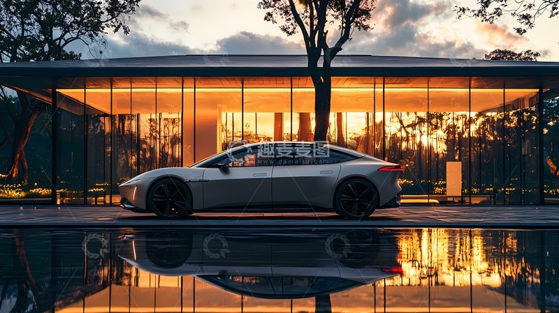 高清大图下载【趣麦麦图】现代轿车日落美景摄影